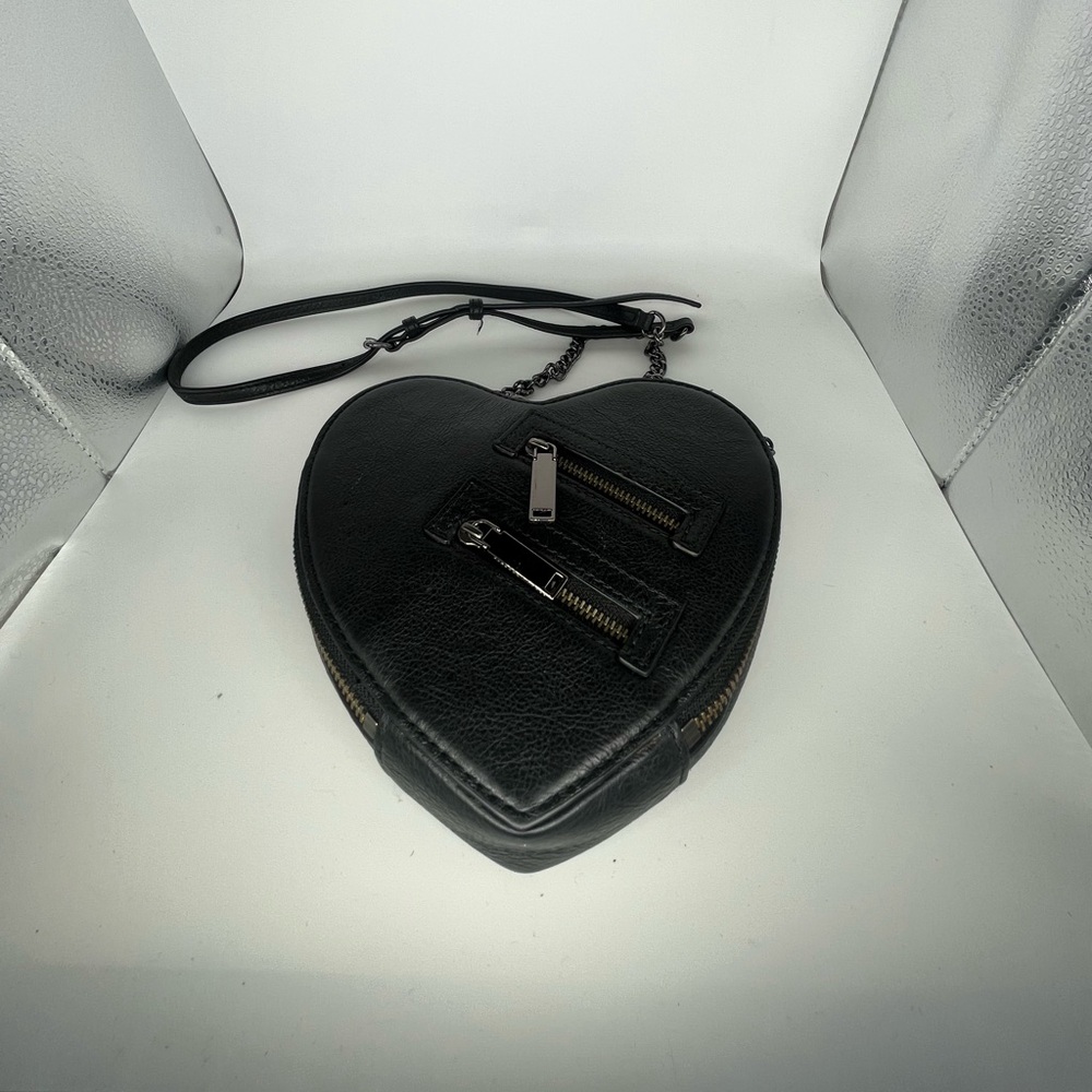 Rebecca Minkoff black leather heart purse with removable strap